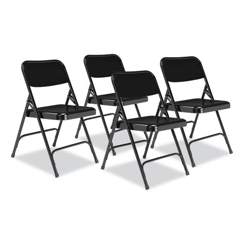 NPS 210 200 Series Premium All-Steel Double Hinge Folding Chair, Supports Up to 500 lb, 17.25" Seat Height, Black, 4/Carton