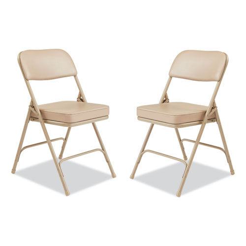 NPS 3201 3200 Series 2" Vinyl Upholstered Double Hinge Folding Chair, Supports Up to 300lb, 18.5" Seat Height, Beige, 2/Carton