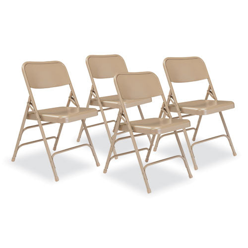 NPS 301 300 Series Deluxe All-Steel Triple Brace Folding Chair, Supports Up to 480 lb, 17.25" Seat Height, Beige, 4/Carton