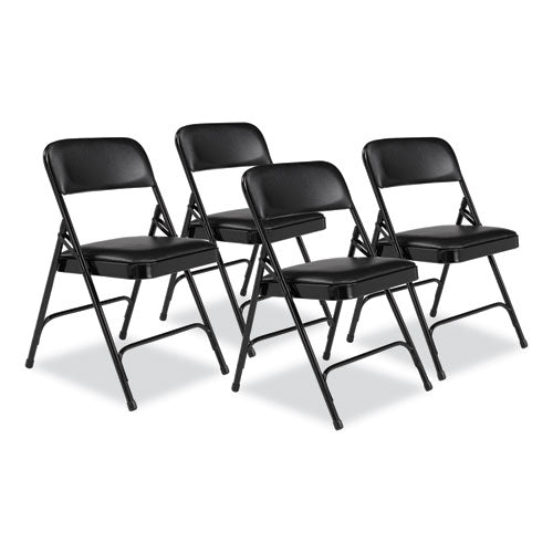 NPS 1210 1200 Series Premium Vinyl Dual-Hinge Folding Chair, Supports Up to 500 lb, 17.75" Seat Height, Caviar Black, 4/Carton