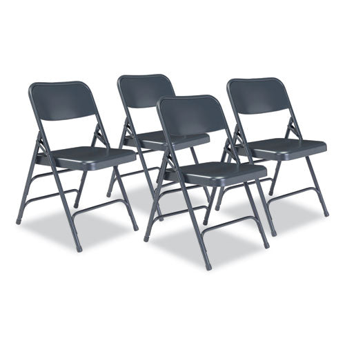 NPS 304 300 Series Deluxe All-Steel Triple Brace Folding Chair, Supports Up to 480 lb, 17.25" Seat Height, Blue, 4/Carton