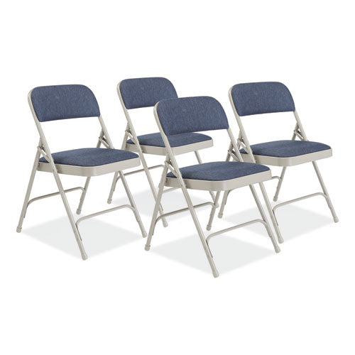 NPS 2205 2200 Series Fabric Dual-Hinge Premium Folding Chair, Supports Up to 500 lb, Blue Seat, Blue Back, Gray Base, 4/Carton