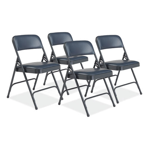 NPS 1204 1200 Series Vinyl Dual-Hinge Folding Chair, Supports Up to 500 lb, 17.75" Seat Height, Dark Midnight Blue, 4/Carton