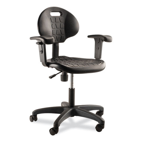 NPS 6716HBA 6700 Series Polyurethane Adjustable Height Task Chair with Arms, Supports 300 lb, 16" to 21" Seat Height, Black Seat/Base
