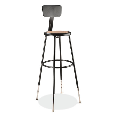 NPS 6230HB10 6200 Series 32"-39" Height Adjustable Heavy Duty Stool With Backrest, Supports Up to 500 lb, Brown Seat, Black Base
