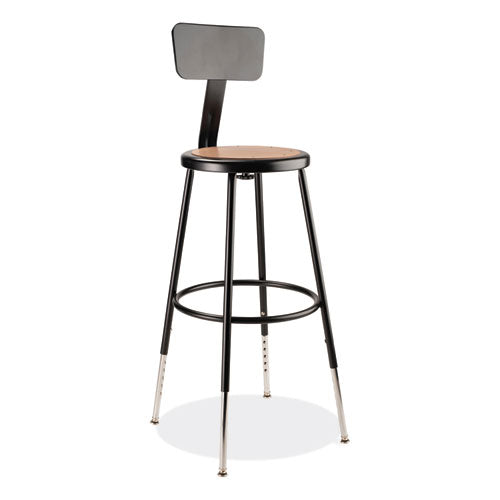 NPS 6224HB10 6200 Series 25" to 33" Height Adjustable Heavy Duty Stool with Backrest, Supports Up to 500 lb, Brown Seat, Black Base