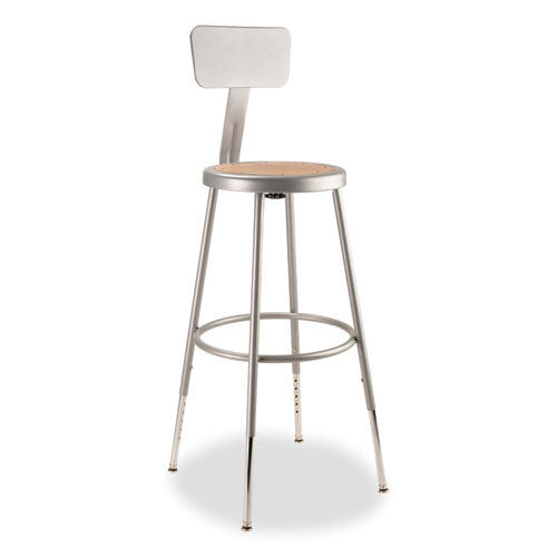 NPS 6224HB 6200 Series 25" to 33" Height Adjustable Heavy Duty Stool with Backrest, Supports Up to 500 lb, Brown Seat, Gray Base