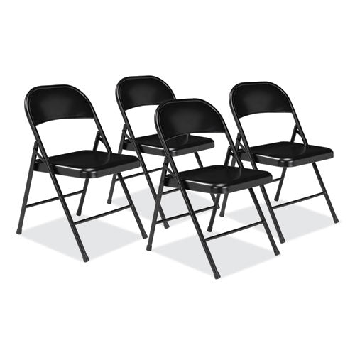 Basics By NPS 910 900 Series All-Steel Folding Chair, Supports Up to 250 lb, 17.75" Seat Height, Black Seat, Black Back, Black Base, 4/Carton