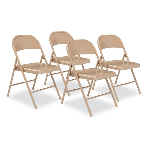 Basics By NPS 901 900 Series All-Steel Folding Chair, Supports Up to 250 lb, 17.75" Seat Height, Beige Seat, Beige Back, Beige Base, 4/Carton