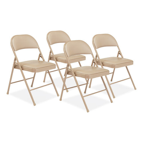 Basics By NPS 951 950 Series Vinyl Padded Steel Folding Chair, Supports Up to 250 lb, 17.75" Seat Height, Beige, 4/Carton