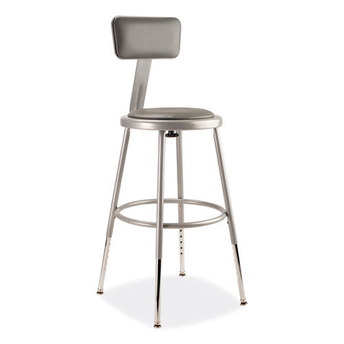 NPS 6418HB 6400 Series Height Adjustable Heavy Duty Padded Stool with Backrest, Supports Up to 300 lb, 19" to 27" Seat Height, Gray