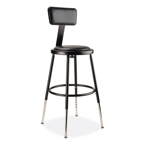 NPS 6418HB10 6400 Series Height Adjustable Heavy Duty Vinyl Steel Stool with Backrest, Supports 300 lb, 19" to 27" Seat Height, Black