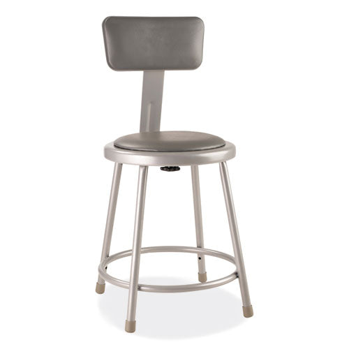 NPS 6418B 6400 Series Heavy Duty Vinyl Padded Stool with Backrest, Supports 300 lb, 18" Seat Height, Gray Seat, Gray Back, Gray Base