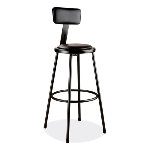 NPS 6430B10 6400 Series Heavy Duty Vinyl Padded Stool with Backrest, Supports 300 lb, 30" Seat Height, Black Seat/Back/Base