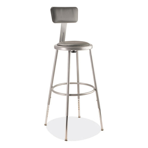 NPS 6424HB 6400 Series Height Adjustable Heavy Duty Padded Stool with Backrest, Supports Up to 300 lb, 25" to 33" Seat Height, Gray