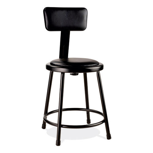 NPS 6418B10 6400 Series Heavy Duty Vinyl Padded Stool with Backrest, Supports 300 lb, 18" Seat Height, Black Seat, Black Back, Black Base