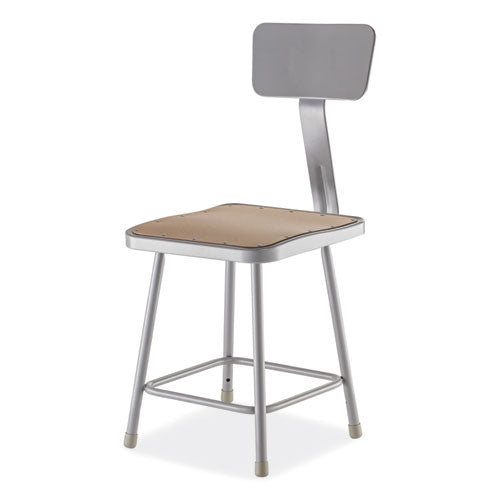NPS 6318B 6300 Series Heavy-Duty Square Seat Stool with Backrest, Supports Up to 500 lb, 17.5" Seat Height, Brown Seat, Gray Back/Base