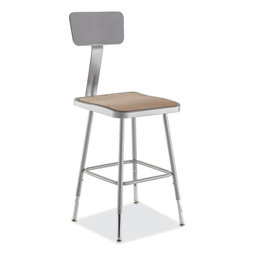 NPS 6318HB 6300 Series Height Adjustable HD Square Seat Steel Stool with Back, Supports Up to 500 lb, 18"-26" Seat Height, Brown/Gray