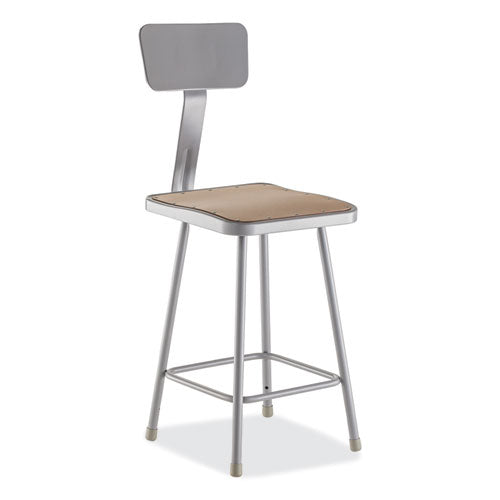 NPS 6324B 6300 Series Heavy Duty Square Seat Stool with Backrest, Supports Up to 500 lb, 23.25" Seat Height, Brown Seat,Gray Back/Base