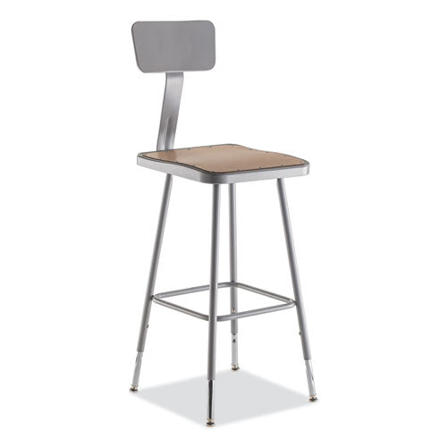 NPS 6324HB 6300 Series Height Adjustable Heavy-Duty Square Seat Stool w/ Back, Supports 500 lb, 23.75" to 31.75" Seat Height, Brown/Gray