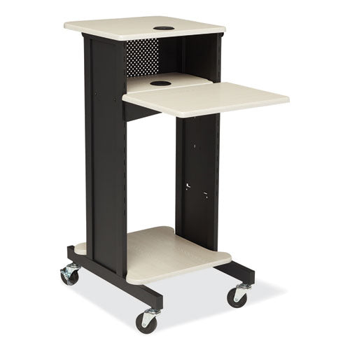 Oklahoma Sound PRC200 Premium Presentation Cart, 4 Shelves, 18" x 30" x 40.5", Ivory/Black