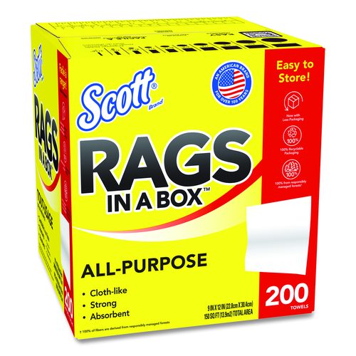 Scott 75260 Rags in a Box, POP-UP Box, 12 x 9, White, 200/Box