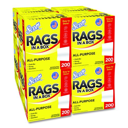 Scott 75260 Rags in a Box, POP-UP Box, 12 x 9, White, 200/Box, 8 Boxes/Carton