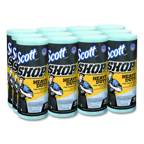 Scott 32992 Pro Shop Towels, Heavy Duty, 1-Ply, 10.4 x 11, Blue, 12 Rolls/Carton