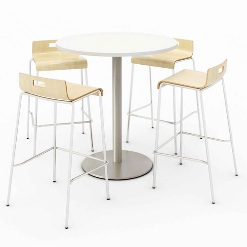 KFI Studios 840031900104 Pedestal Bistro Table with Four Natural Jive Series Barstools, Round, 36" Dia x 41h, Designer White