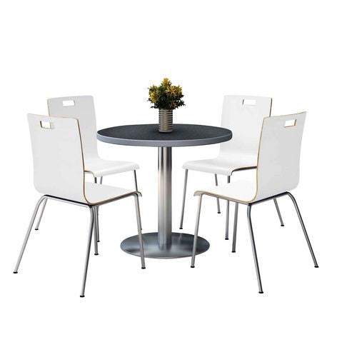 KFI Studios 810389025026 Pedestal Table with Four White Jive Series Chairs, Round, 36" Dia x 29h, Graphite Nebula
