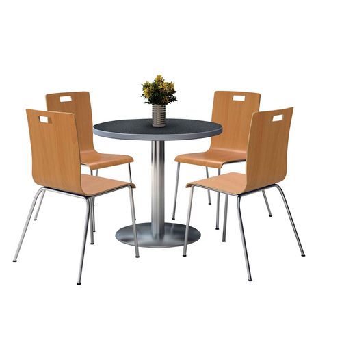 KFI Studios 810389025019 Pedestal Table with Four Natural Jive Series Chairs, Round, 36" Dia x 29h, Graphite Nebula