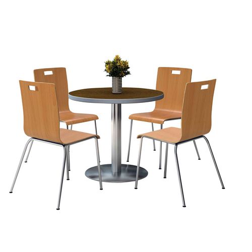 KFI Studios 810389025071 Pedestal Table with Four Natural Jive Series Chairs, Round, 36" Dia x 29h, Walnut