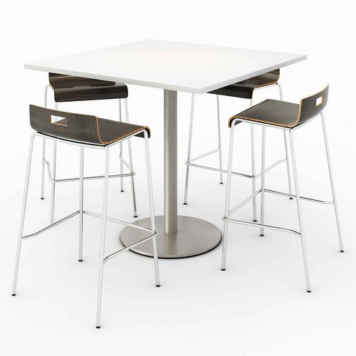 KFI Studios 811774039901 Pedestal Bistro Table with Four Espresso Jive Series Barstools, Square, 36 x 36 x 41, Designer White
