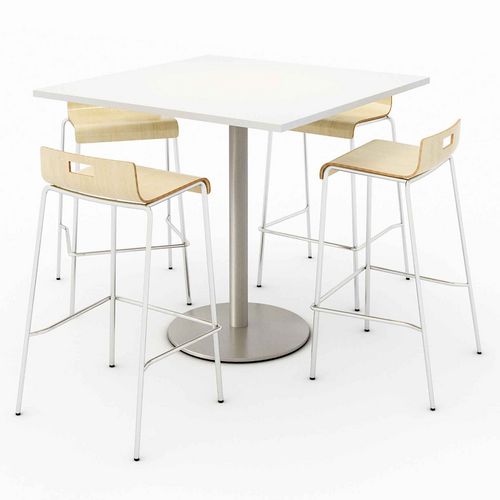 KFI Studios 811774039895 Pedestal Bistro Table with Four Natural Jive Series Barstools, Square, 36 x 36 x 41, Designer White