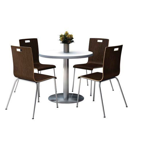 KFI Studios 810389024944 Pedestal Table with Four Espresso Jive Series Chairs, Round, 36" Dia x 29h, Crisp Linen