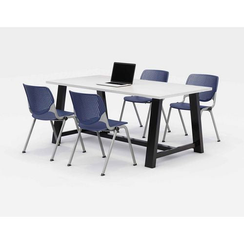 KFI Studios 840031900241 Midtown Dining Table with Four Navy Kool Series Chairs, 36 x 72 x 30, Designer White