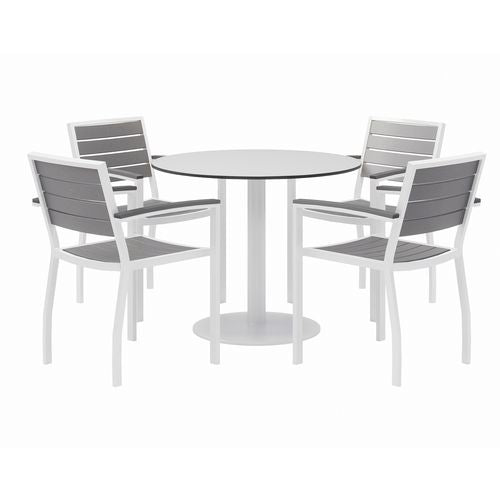 KFI Studios 840031918499 Eveleen Outdoor Patio Table, Four Gray Powder-Coated Polymer Chairs, Round, 36" Dia x 29h, White