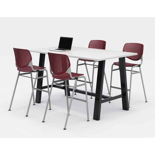 KFI Studios 840031900555 Midtown Bistro Dining Table with Four Burgundy Kool Barstools, 36 x 72 x 41, Designer White