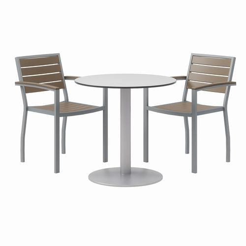 KFI Studios 840031918444 Eveleen Outdoor Patio Table with Two Mocha Powder-Coated Polymer Chairs, 30" Dia x 29h, Gray