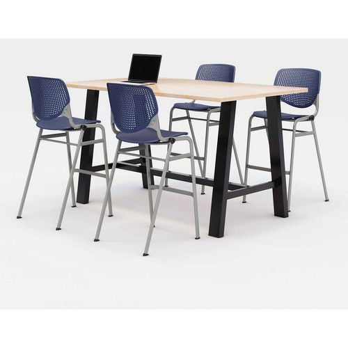 KFI Studios 840031900739 Midtown Bistro Dining Table with Four Navy Kool Barstools, 36 x 72 x 41, Kensington Maple