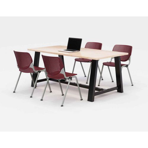 KFI Studios 840031900449 Midtown Dining Table with Four Burgundy Kool Series Chairs, 36 x 72 x 30, Kensington Maple