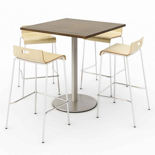 KFI Studios 811774039925 Pedestal Bistro Table with Four Natural Jive Series Barstools, Square, 36 x 36 x 41, Studio Teak