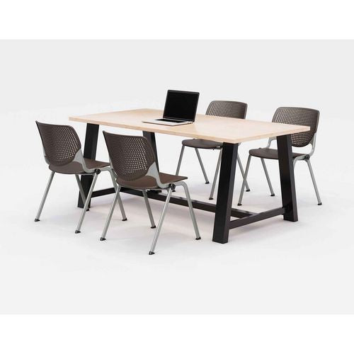 KFI Studios 840031900500 Midtown Dining Table with Four Brownstone Kool Series Chairs, 36 x 72 x 30, Kensington Maple