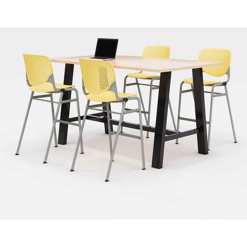 KFI Studios 840031900777 Midtown Bistro Dining Table with Four Yellow Kool Barstools, 36 x 72 x 41, Kensington Maple