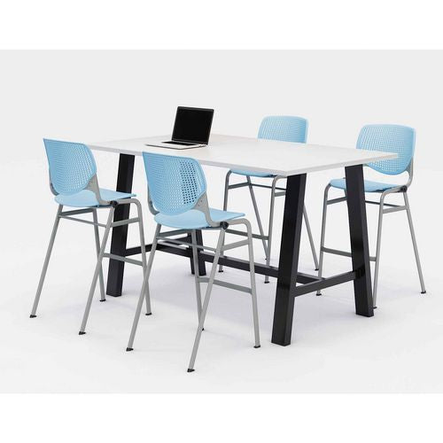 KFI Studios 840031900630 Midtown Bistro Dining Table with Four Sky Blue Kool Barstools, 36 x 72 x 41, Designer White