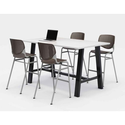 KFI Studios 840031900616 Midtown Bistro Dining Table with Four Brownstone Kool Barstools, 36 x 72 x 41, Designer White