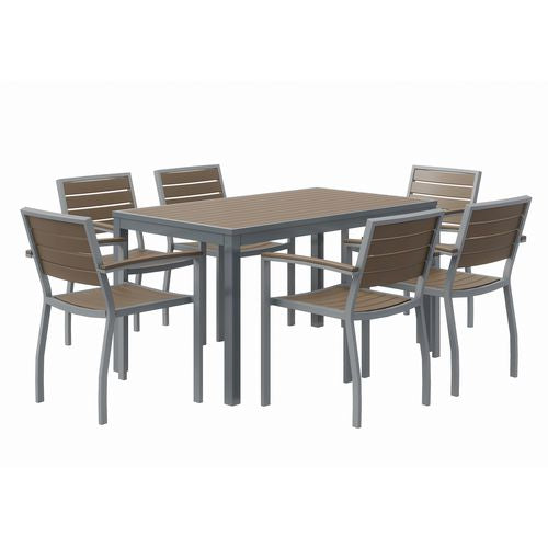 KFI Studios 840031918529 Eveleen Outdoor Patio Table with Six Mocha Powder-Coated Polymer Chairs, 32 x 55 x 29, Mocha