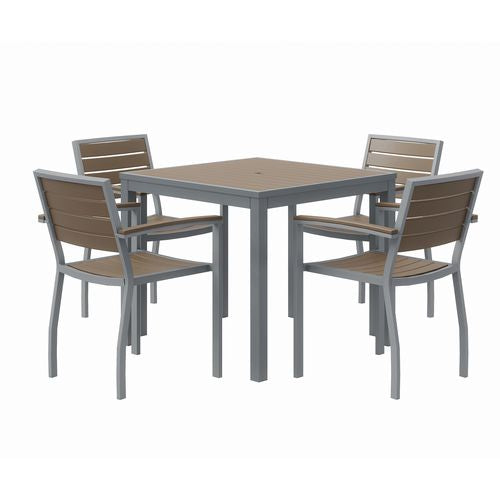 KFI Studios 840031918543 Eveleen Outdoor Patio Table with Four Mocha Powder-Coated Polymer Chairs, Square, 32", Mocha