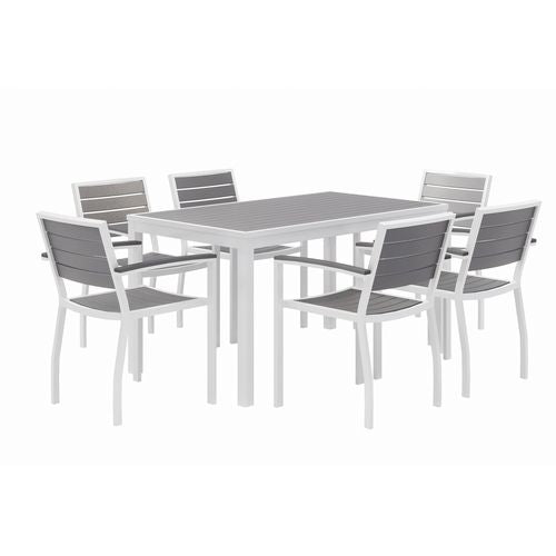 KFI Studios 840031918536 Eveleen Outdoor Patio Table with Six Gray Powder-Coated Polymer Chairs, 32 x 55 x 29, Gray