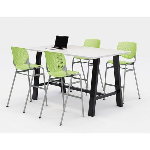 KFI Studios 840031900609 Midtown Bistro Dining Table with Four Lime Green Kool Barstools, 36 x 72 x 41, Designer White